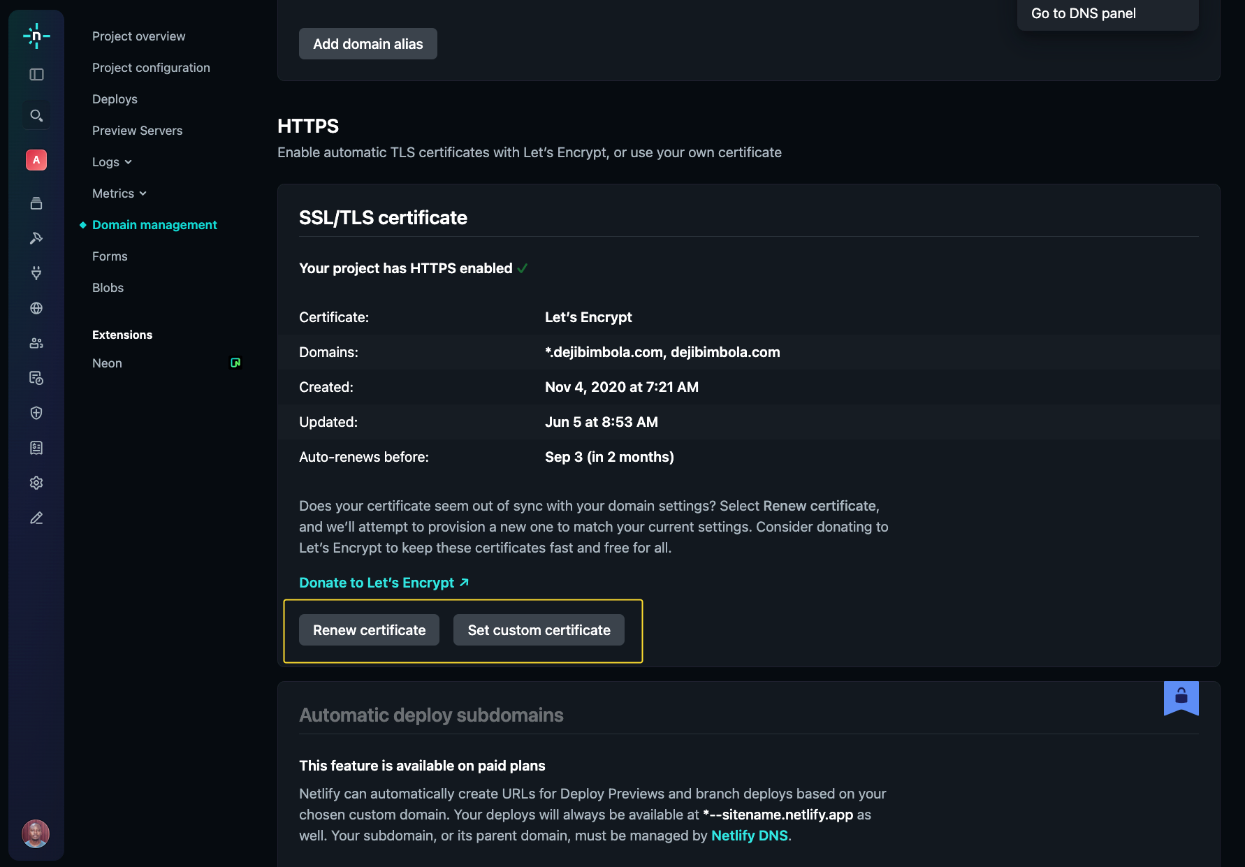 HTTPS and SSL setup